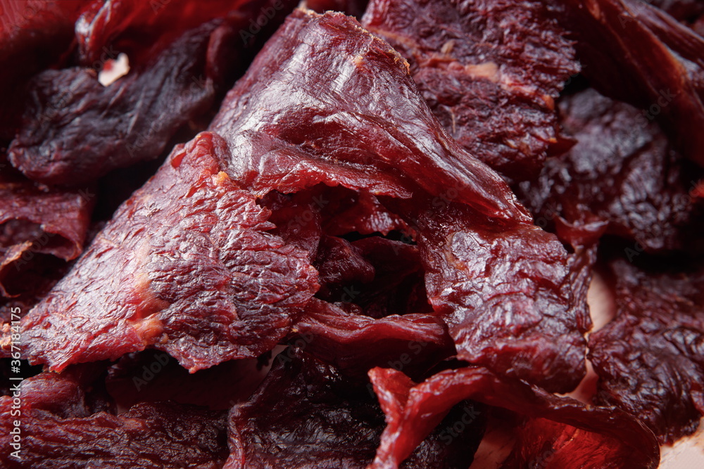 Dried meat cut into slices, close-up