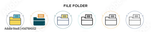 File folder icon in filled, thin line, outline and stroke style. Vector illustration of two colored and black file folder vector icons designs can be used for mobile, ui, web