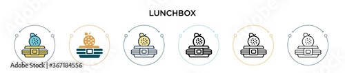 Lunchbox icon in filled, thin line, outline and stroke style. Vector illustration of two colored and black lunchbox vector icons designs can be used for mobile, ui, web