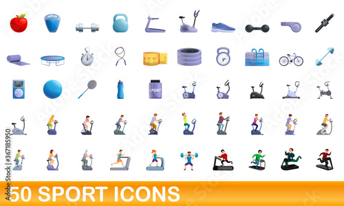 50 sport icons set. Cartoon illustration of 50 sport icons vector set isolated on white background