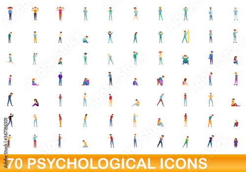 70 psychological icons set. Cartoon illustration of 70 psychological icons vector set isolated on white background