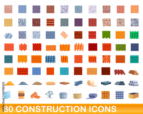 80 construction icons set. Cartoon illustration of 80 construction icons vector set isolated on white background