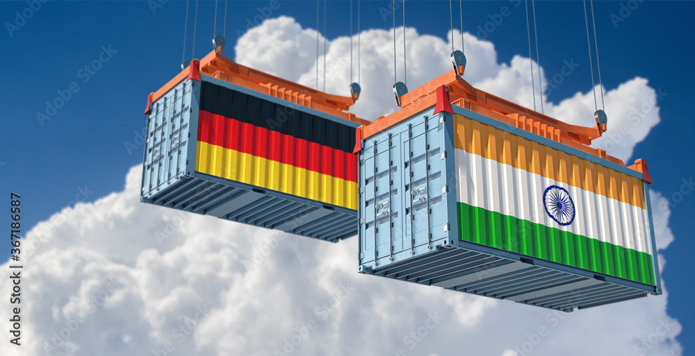 Freight containers with German and India flag. 3D Rendering 
