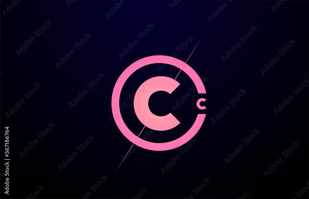 C alphabet letter logo icon. Black pink simple line and circle design for company identity C alphabet letter logo icon. Black pink simple line and circle design for company identity