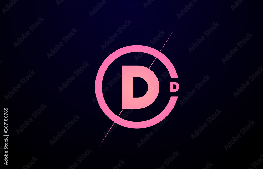 D alphabet letter logo icon. Black pink simple line and circle design for company identity D alphabet letter logo icon. Black pink simple line and circle design for company identity