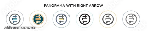 Panorama with right arrow icon in filled, thin line, outline and stroke style. Vector illustration of two colored and black panorama with right arrow vector icons designs can be used for mobile, ui,