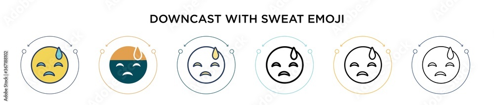 Downcast with sweat emoji icon in filled, thin line, outline and stroke ...