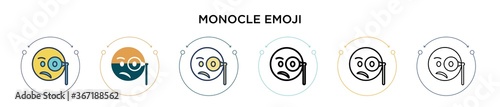Monocle emoji icon in filled, thin line, outline and stroke style. Vector illustration of two colored and black monocle emoji vector icons designs can be used for mobile, ui, web