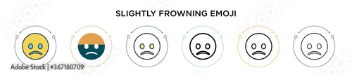 Slightly frowning emoji icon in filled, thin line, outline and stroke style. Vector illustration of two colored and black slightly frowning emoji vector icons designs can be used for mobile, ui, web