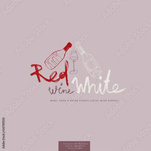 Bottle drawing for bar emblem and wine label design. Vector drafts of two wine bottles. Pencil texture for organic winery logo, wine tasting course badge, wines menu card on light purple background.