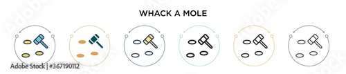 Whack a mole icon in filled, thin line, outline and stroke style. Vector illustration of two colored and black whack a mole vector icons designs can be used for mobile, ui, web photo