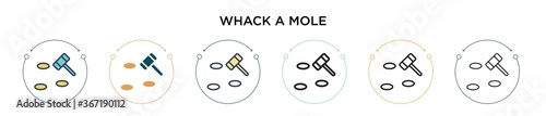 Whack a mole icon in filled, thin line, outline and stroke style. Vector illustration of two colored and black whack a mole vector icons designs can be used for mobile, ui, web