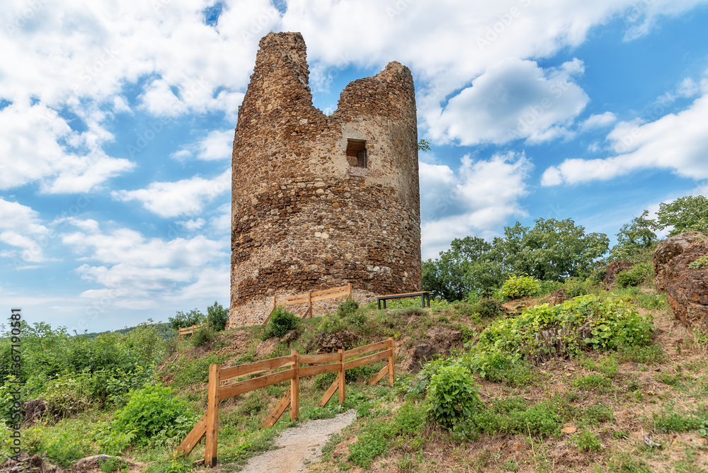 Vrdnik, Serbia-July 15, 2020: Vrdnik Tower (serbian: Vrdnicka kula) is a ruined tower on Fruska Gora.