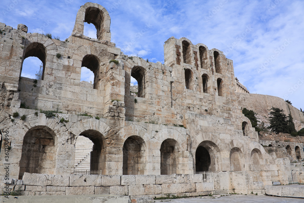  Odeon of Herodes Atticus in Athens Greece against a blue sky 