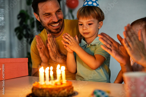 Canvas Print child birthday family mother celebration girl happy party father boy cake parent
