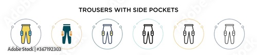 Trousers with side pockets icon in filled, thin line, outline and stroke style. Vector illustration of two colored and black trousers with side pockets vector icons designs can be used for mobile, ui,