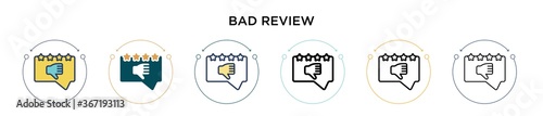 Bad review icon in filled, thin line, outline and stroke style. Vector illustration of two colored and black bad review vector icons designs can be used for mobile, ui, web