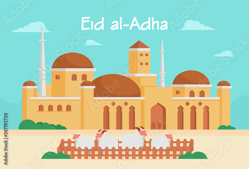 islamic design illustration concept for Happy eid al adha or sacrifice celebration event,for web landing page, banner, presentation, poster, ad, promotion or print media