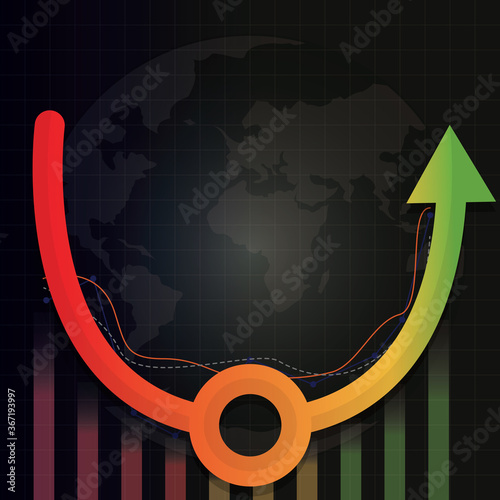 Economic recovery type after COVID-19 crisis. Post Coronavirus pandemic concept. Economy business investment growth up. Design by bar chart, line chart and U-shape arrow up. Vector illustration