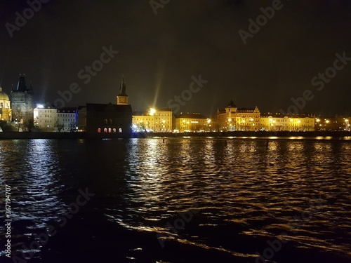 night view of river in Prague
