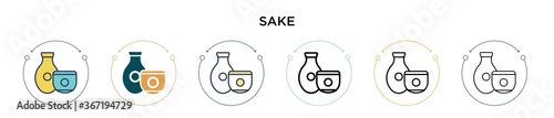 Sake icon in filled, thin line, outline and stroke style. Vector illustration of two colored and black sake vector icons designs can be used for mobile, ui, web