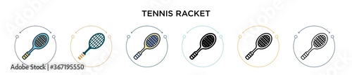 Tennis racket icon in filled, thin line, outline and stroke style. Vector illustration of two colored and black tennis racket vector icons designs can be used for mobile, ui, web