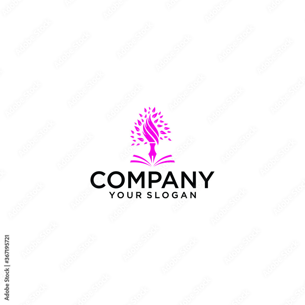 Pen and tree. Writing and nature. Logo design template