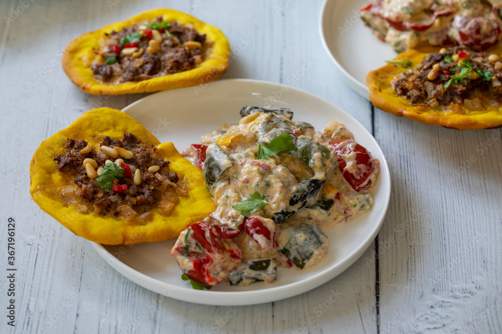 Open meat pies with lamb mince and pistachio nuts Open meat pies with lamb mince and pistachio nuts