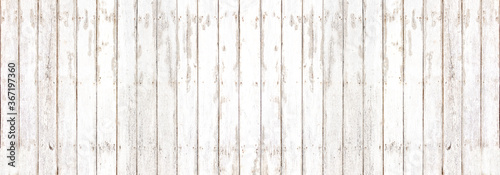 Old white wood wall panel pattern. Panorama white wooden plank texture for background.