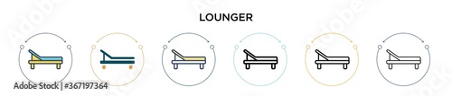 Lounger icon in filled, thin line, outline and stroke style. Vector illustration of two colored and black lounger vector icons designs can be used for mobile, ui, web