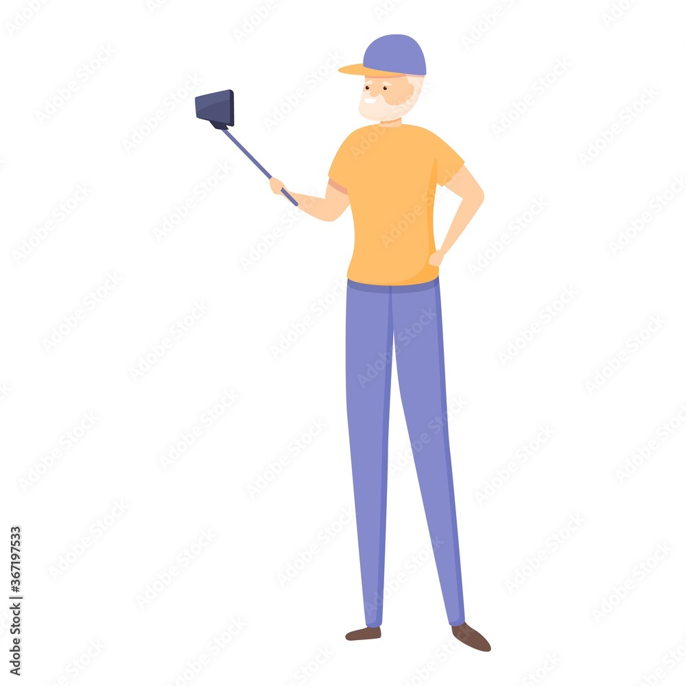 Selfie senior man icon. Cartoon of selfie senior man vector icon for web design isolated on white background Selfie senior man icon. Cartoon of selfie senior man vector icon for web design isolated on white background