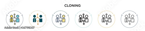 Cloning icon in filled, thin line, outline and stroke style. Vector illustration of two colored and black cloning vector icons designs can be used for mobile, ui, web