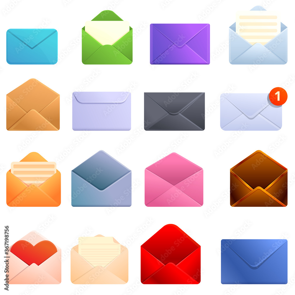 Envelope icons set. Cartoon set of envelope vector icons for web design Envelope icons set. Cartoon set of envelope vector icons for web design