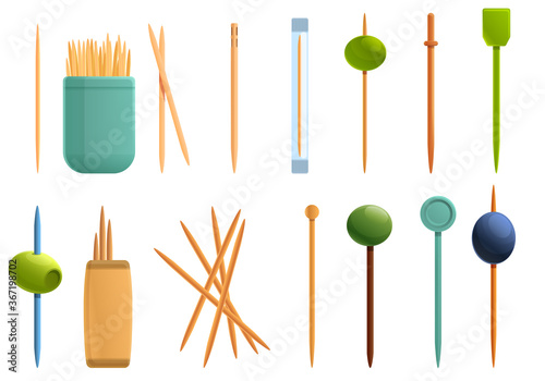 Toothpick icons set. Cartoon set of toothpick vector icons for web design photo