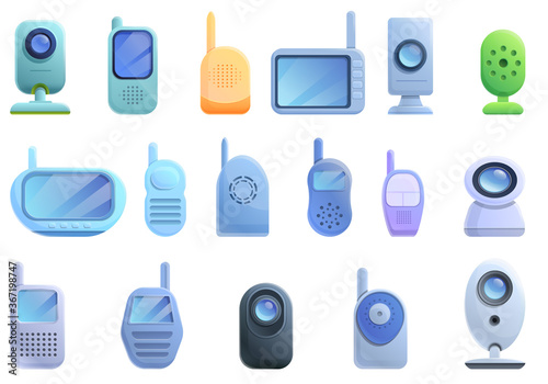 Baby monitor icons set. Cartoon set of baby monitor vector icons for web design