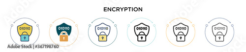 Encryption icon in filled, thin line, outline and stroke style. Vector illustration of two colored and black encryption vector icons designs can be used for mobile, ui, web
