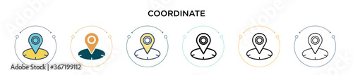 Coordinate icon in filled, thin line, outline and stroke style. Vector illustration of two colored and black coordinate vector icons designs can be used for mobile, ui, web
