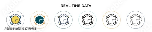 Real time data icon in filled, thin line, outline and stroke style. Vector illustration of two colored and black real time data vector icons designs can be used for mobile, ui, web