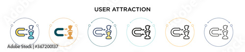 User attraction icon in filled, thin line, outline and stroke style. Vector illustration of two colored and black user attraction vector icons designs can be used for mobile, ui, web