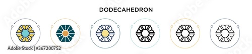 Dodecahedron icon in filled, thin line, outline and stroke style. Vector illustration of two colored and black dodecahedron vector icons designs can be used for mobile, ui, web photo