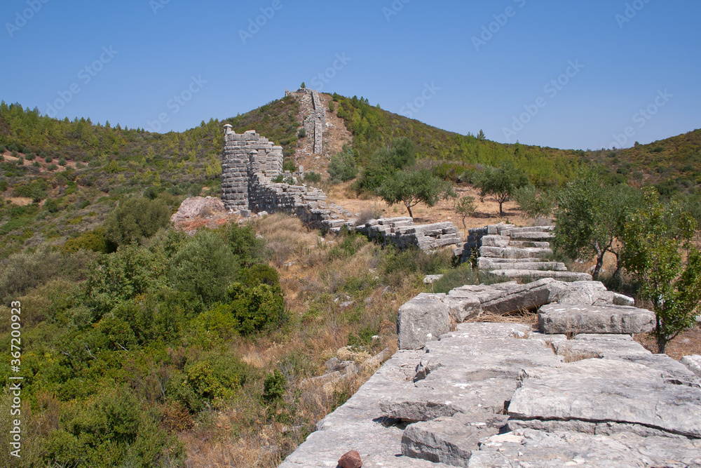 Part of an ancient tower of the great walls of Ancient Messini in Greece 