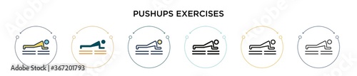 Pushups exercises icon in filled, thin line, outline and stroke style. Vector illustration of two colored and black pushups exercises vector icons designs can be used for mobile, ui, web