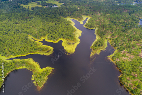 Aerial view of lake photo