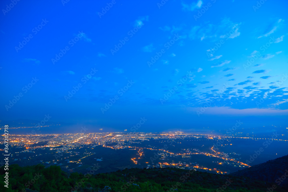 Greek city Kalamata skyline at blue hour
