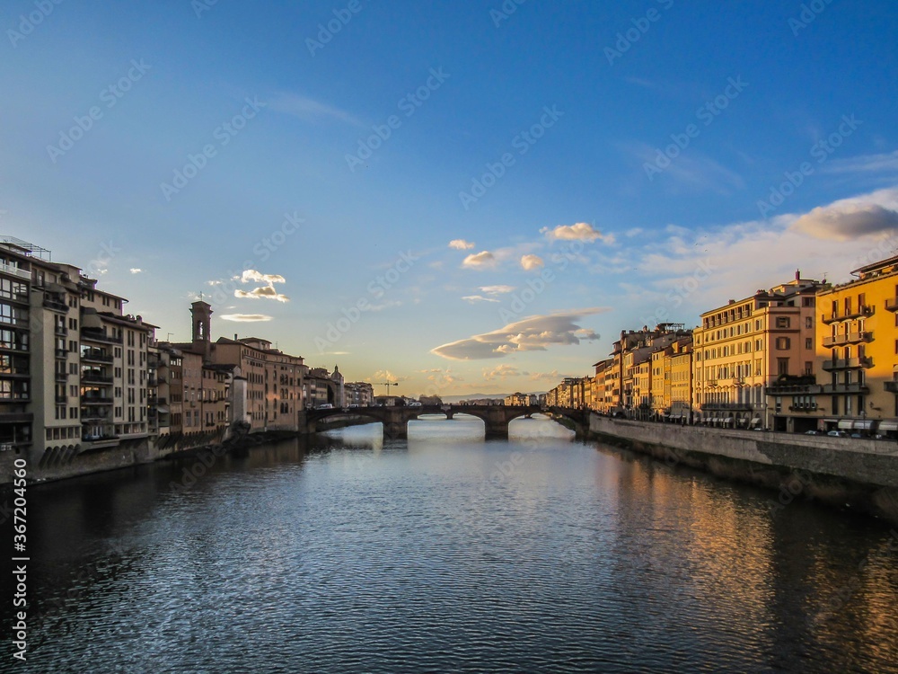 Ponte Vecchio on the Arno River in the morning