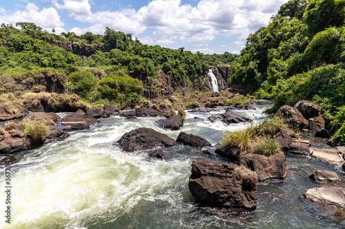 Forest  waterfalls and river with rocks