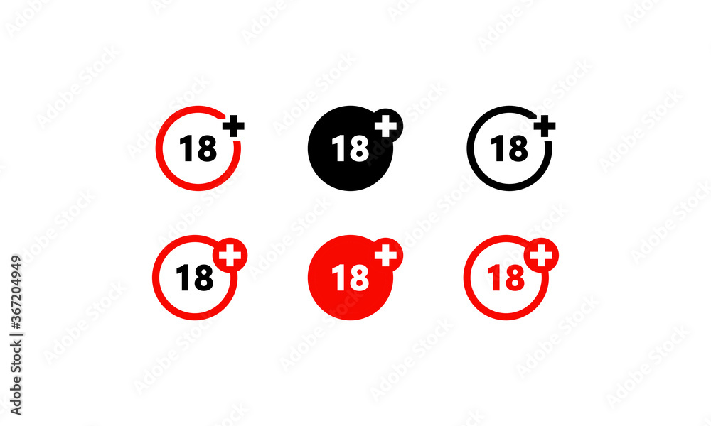 Eighteen years over icon set. Over 18 only, age restriction sign. Vector on isolated white background. EPS 10 Eighteen years over icon set. Over 18 only, age restriction sign. Vector on isolated white background. EPS 10