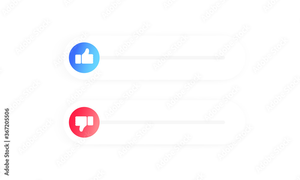 Rating of mobile app. Thumb up and thumb down. Flat icons like and dislike. Social concept. Button. Vector on isolated white background. EPS 10