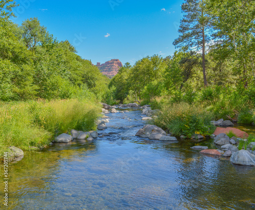 Beautiful view of Oak Creek a freshwater spring in the Oak Creek Canyon of Coconino National Forest. Sedona, Arizona