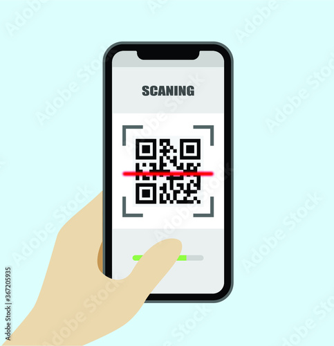 Ilustracao Vetor Mao Segurando Smartphone Scan QR Code, escanear QR Code, codigo de barras,
